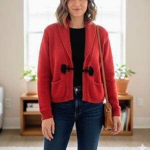 Ralph Lauren Red Cardigan with Toggle Detail